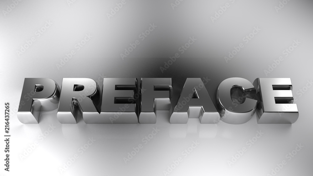 Poster preface chromed write on white surface - 3d rendering