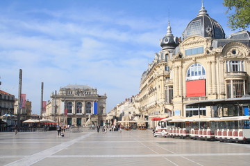 La pittoresque place de la comédie à Montpellier, Hérault, Occitanie, France