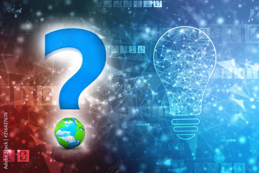 Poster question mark and globe in digital background. 3d rendering