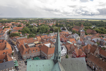 Red roof in Ribe city Denmark - View from the church tower in Ribe church Denmark