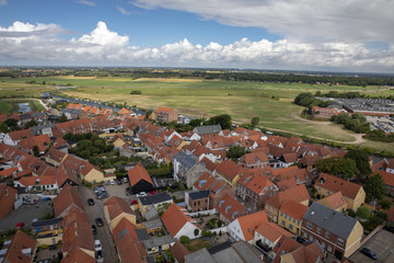 Red roof in Ribe city Denmark - View from the church tower in Ribe church Denmark, 