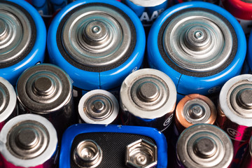 Ecology recycling concept. Many different types used or new battery