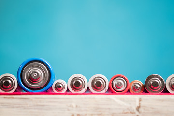 Ecology recycling concept. Many different types used or new battery