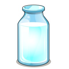 Glass transparent bottle with white liquid isolated on white background. Vector cartoon close-up illustration.