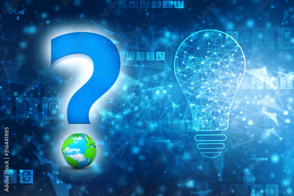 Poster question mark and globe in digital background. 3d rendering