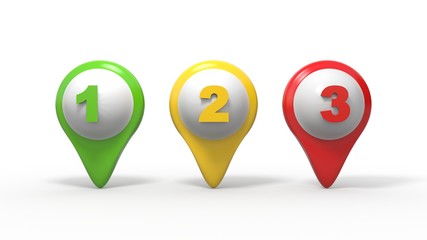 map pointers 3d. Colorful and numbered