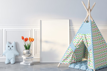 Game wigwam and frame in kids room 3d rendering © radmila85