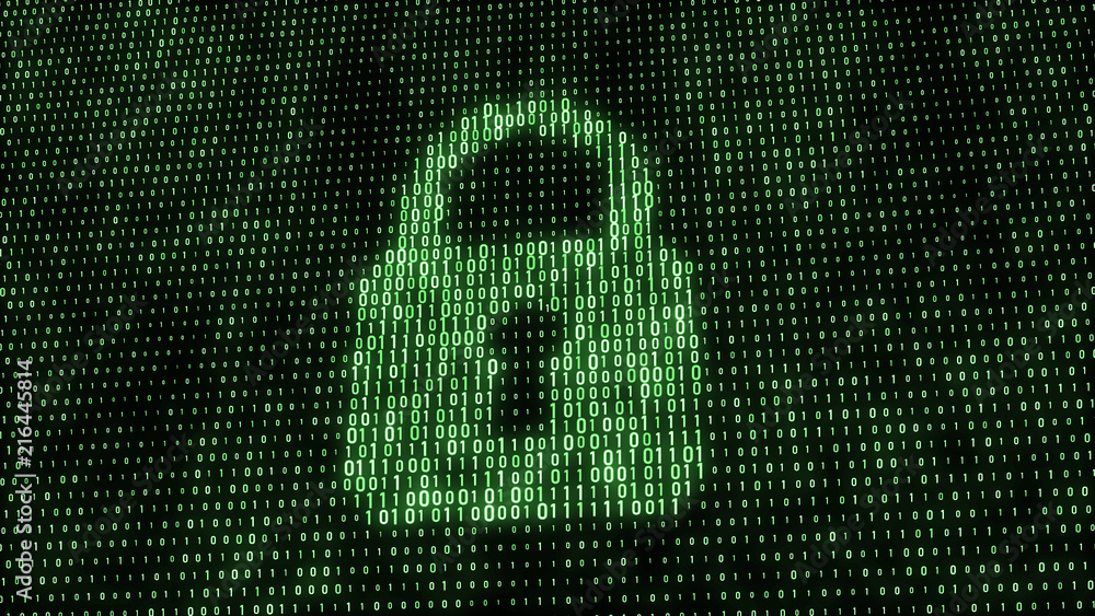 Fototapete Cyber security concept. Abstract digital background. Binary code. Green color. 3D rendering.