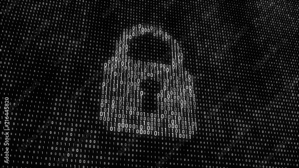 Poster Cyber security concept. Abstract digital background. Binary code. Green color. 3D rendering.