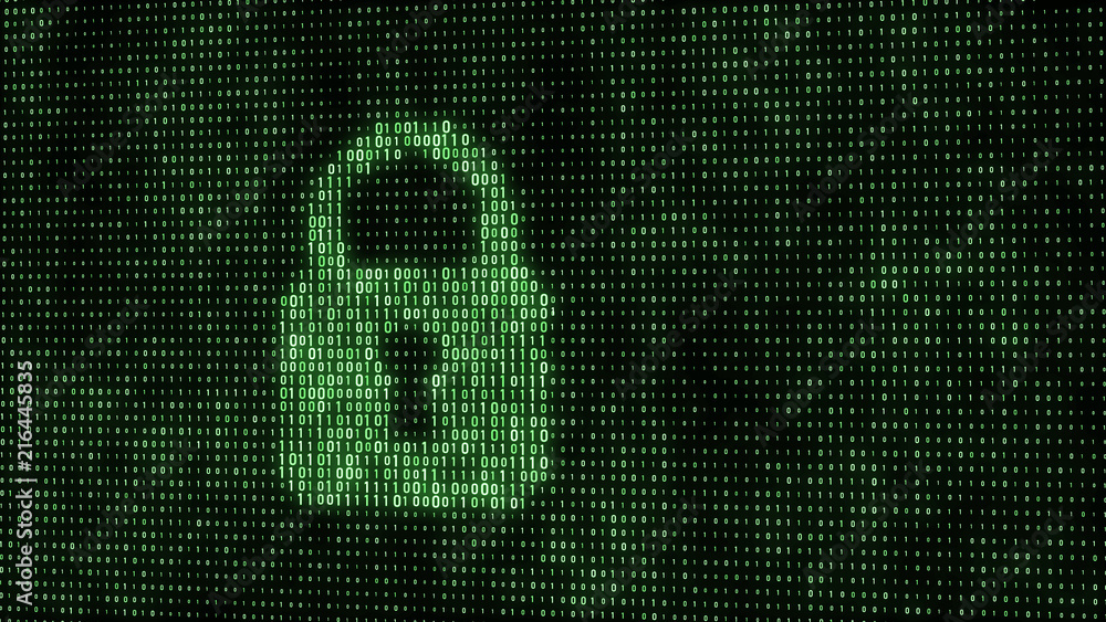 Fototapete Cyber security concept. Abstract digital background. Binary code. Green color. 3D rendering.