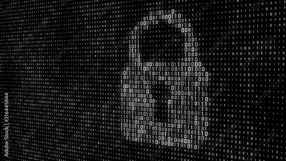 Aufkleber Cyber security concept. Abstract digital background. Binary code. Green color. 3D rendering.
