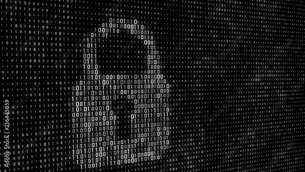 Poster Cyber security concept. Abstract digital background. Binary code. Green color. 3D rendering.