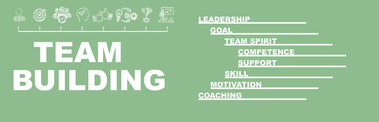 team building concept. keywords and icons on green background