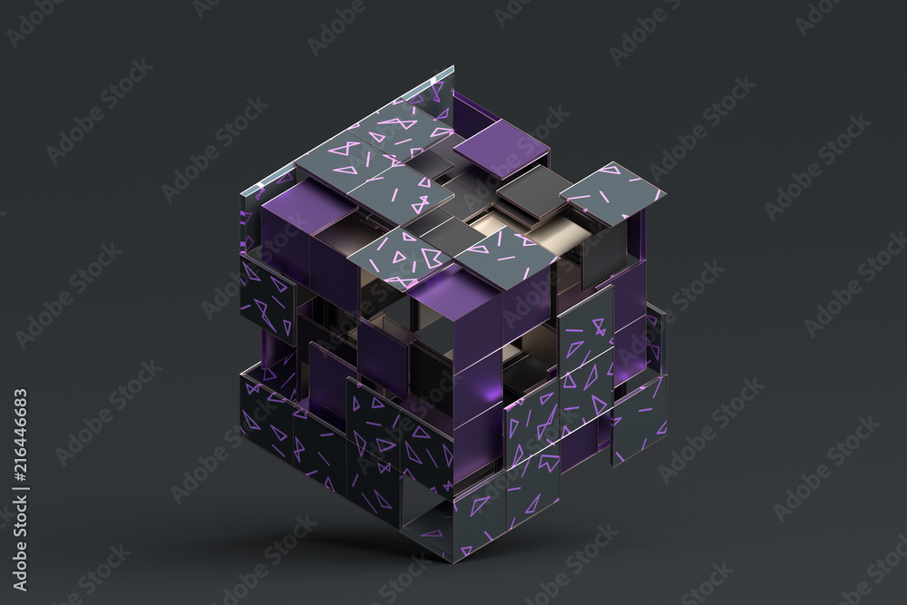 Poster abstract 3d rendering of geometric shapes. composition with squares. cube design. modern background 