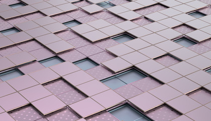 Abstract 3d rendering of geometric shapes. Composition with squares. Futuristic surface design. Modern background for poster, cover, branding, banner, placard.