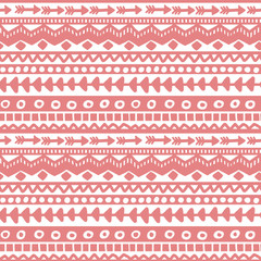 Seamless pink and white geometric background. Ethnic hand drawn pattern for wallpaper, cloth, cover, textile