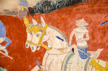 Part of Reamker murals on the wall of the Reamker gallery of the Sylver pagoda compound inside the Royal Palace