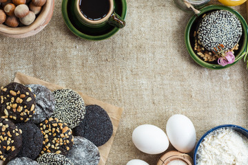 different types Brownie Cookies and table setting Sweet biscuits. Homemade pastry 
