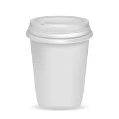 Vector image of a realistic plastic cup with lid. 3d plastic cup