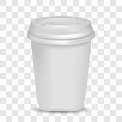 Vector image of a realistic plastic cup with lid on a transparent background. 3d plastic cup