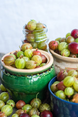 Fresh gooseberries on wooden 