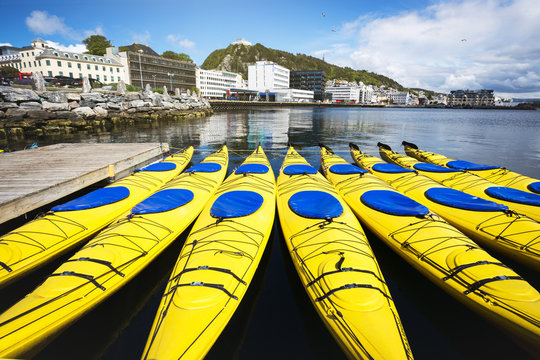 a group of kayaks in alesund