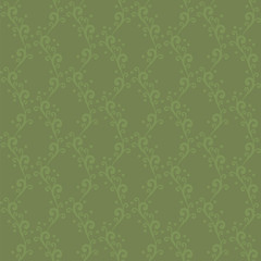 Vector seamless ornament with swirls and dots extended vertical knitted green floral pattern background.