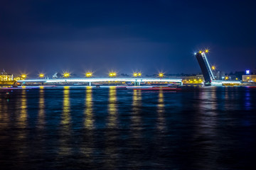 Fototapeta na wymiar Embankment of the Neva,divorcing bridges.