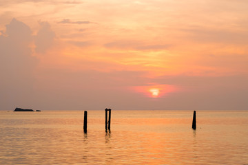 Beautiful of sunrise with colorful sky in summer time concept travel, holiday and vacation. Tropical paradise beach nature landscape at Lipe island in Thailand.