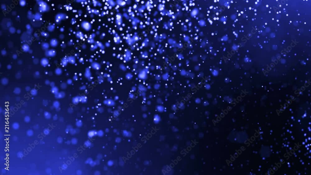 Poster 3d blue background with fantastic luminous particles. looped 3d animation with depth of field, light