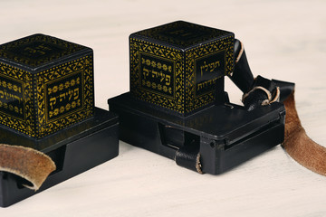 Pair of tefilim with black straps