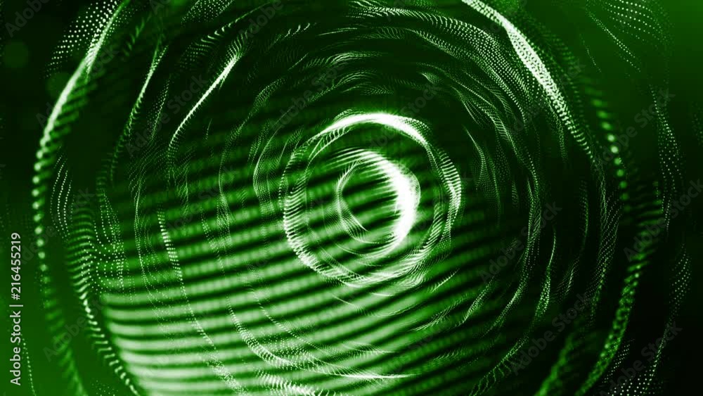 Poster 3d green background with fantastic luminous particles. looped 3d animation with depth of field, ligh