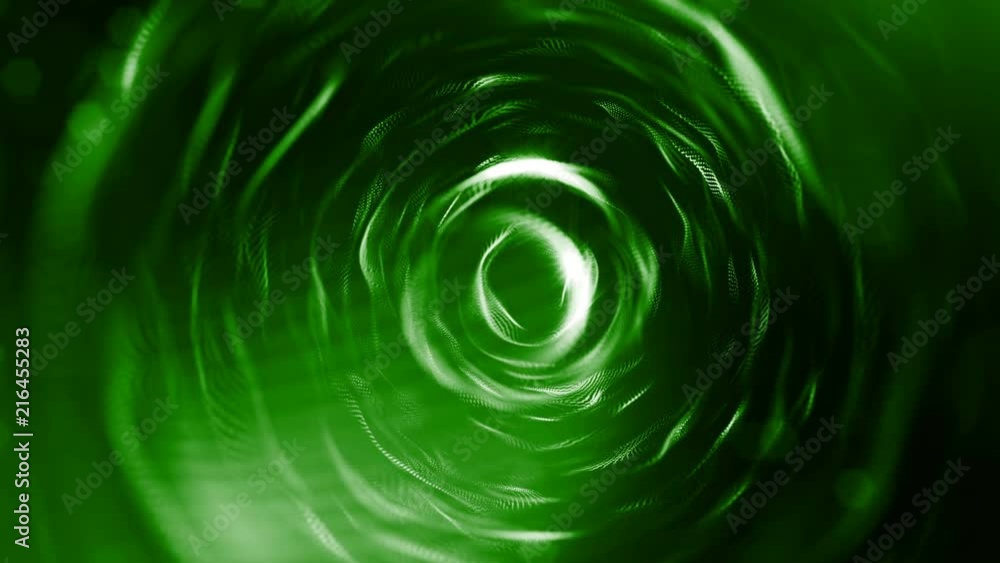 Poster 3d green background with fantastic luminous particles. looped 3d animation with depth of field, ligh