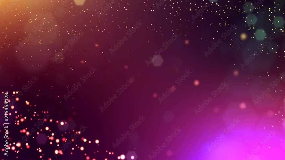 Poster 3d multi-colored background with fantastic luminous particles. looped 3d animation with depth of fie