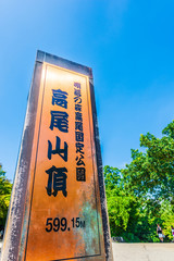 Obraz premium Tak 尾 山頂 Góra Takao, położona w mieście Hachioji, osiąga szczyt prawie 600 metrów.