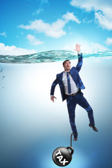 Businessman drowning in concept of high taxes