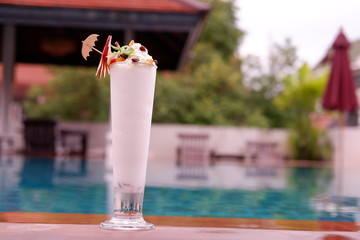 coconut rum raisin ice cream shake at poolside bar