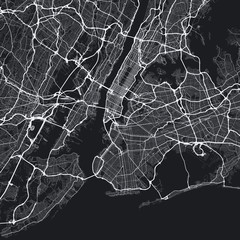 Dark New York City map. Road map of New York (United States). Black and white (dark) illustration of new york streets. Transport network of the Big Apple. Square format. - 216458086