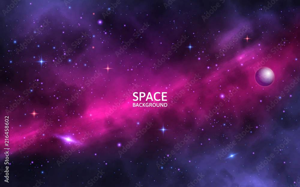 Wall mural space background with shining stars, stardust and nebula. realistic cosmos. colorful galaxy with mil