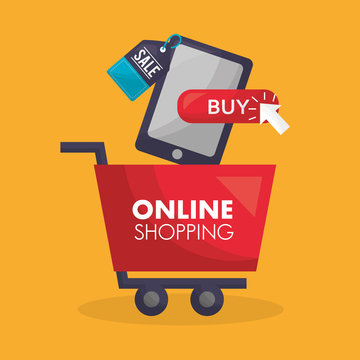 online shopping red card smartphone buy sale store vector illustration