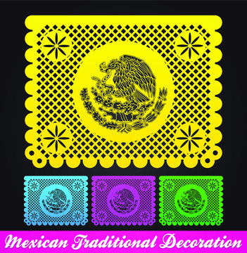 Mexican traditional street holiday decoration, vector illustration set.