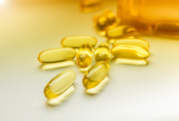 Cod liver oil omega 3 gel capsules isolated on white background