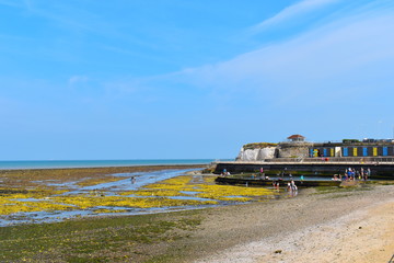  Tourists on their summer holidays, Minnis Bay, Birchington, Kent, UK