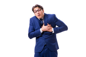 Sick and unhappy businessman isolated on white background 