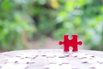 close up of puzzle pieces on wooden, business and connection concept