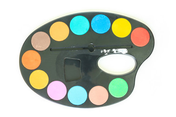 paint tray top view on white background.