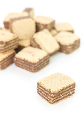 wafer chocolate pile dessert on white background