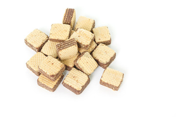 wafer chocolate pile dessert on white background