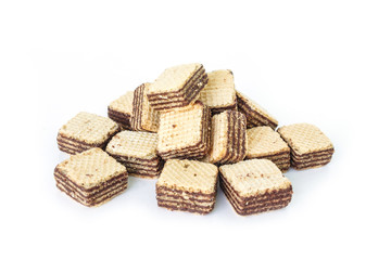 wafer chocolate pile dessert on white background