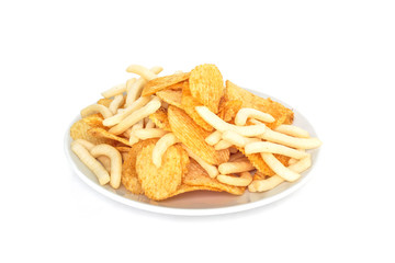 Fast food or junk food on white plate, No eating for good health.
